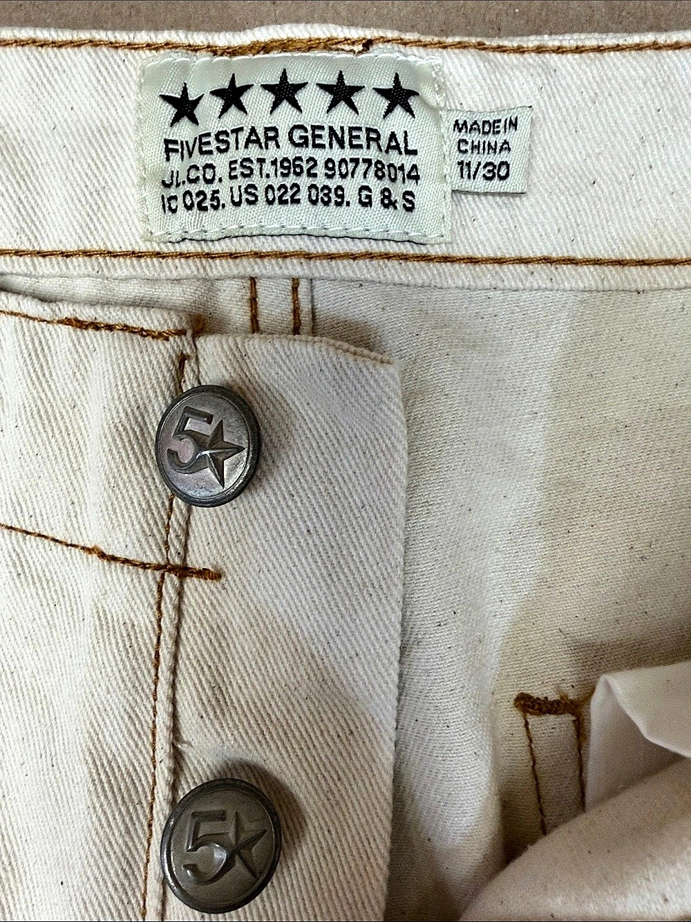 FiveStar General JLG Cream  Straight Leg Jeans Waist 022 - Picture 4 of 4